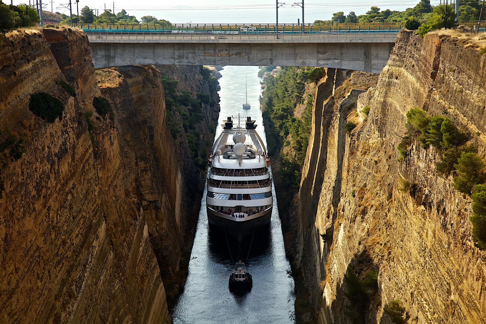 View of Star Pride crossing the Corinth Canal in Greece
